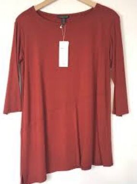 Susan Graver Rust Asymmetrical Long-Sleeve Tunic Dress. Item # 11409